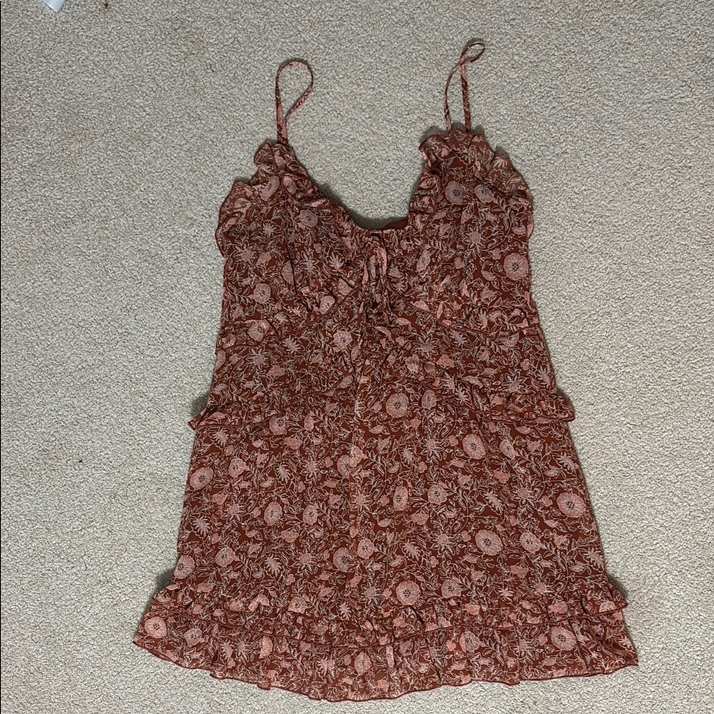 Forever 21 Brown and Orange Ruffled Smocked Mini Dress